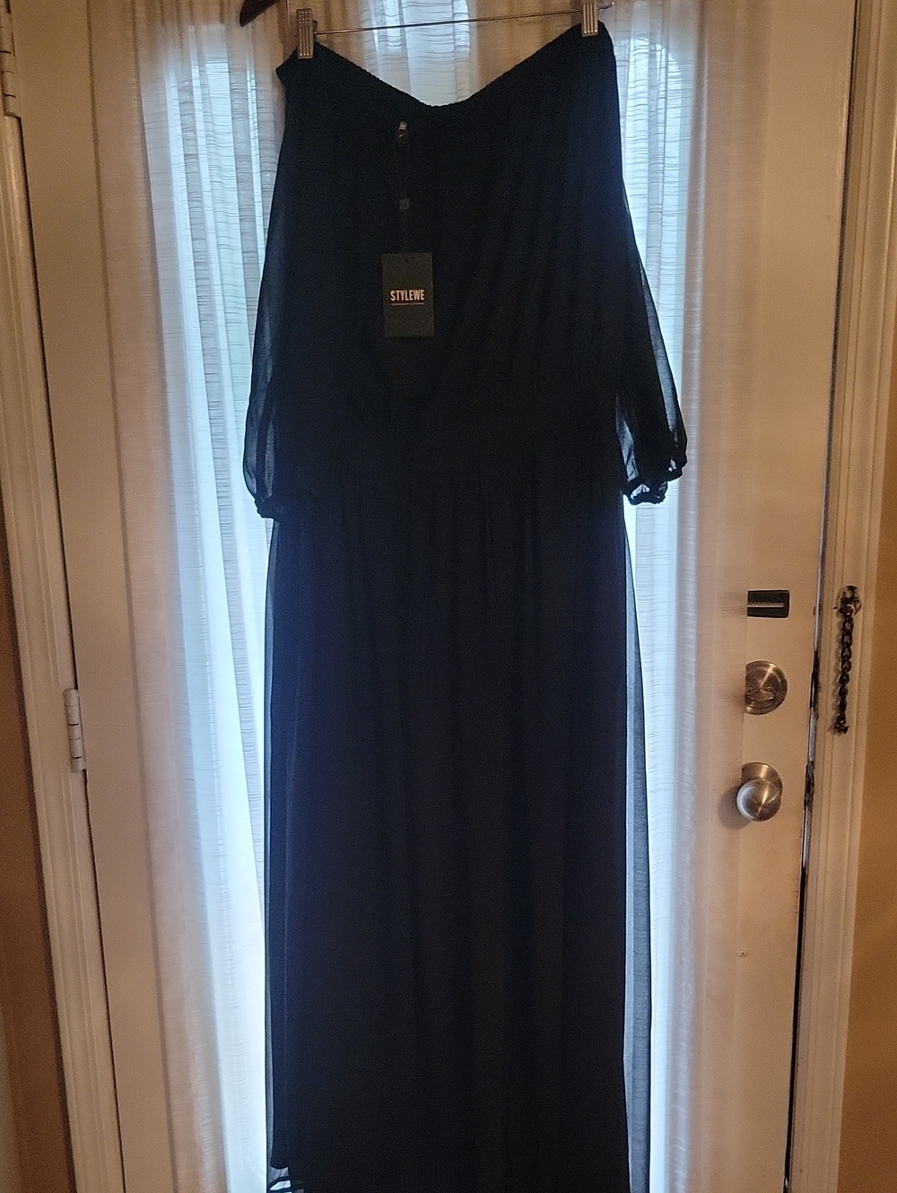 STYLEWE Black Off-the-Shoulder Maxi Dress with Sheer 3 Quarter Sleeves..new